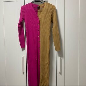 NWNT INC Pink and Tan Ribbed Button-Up Dress